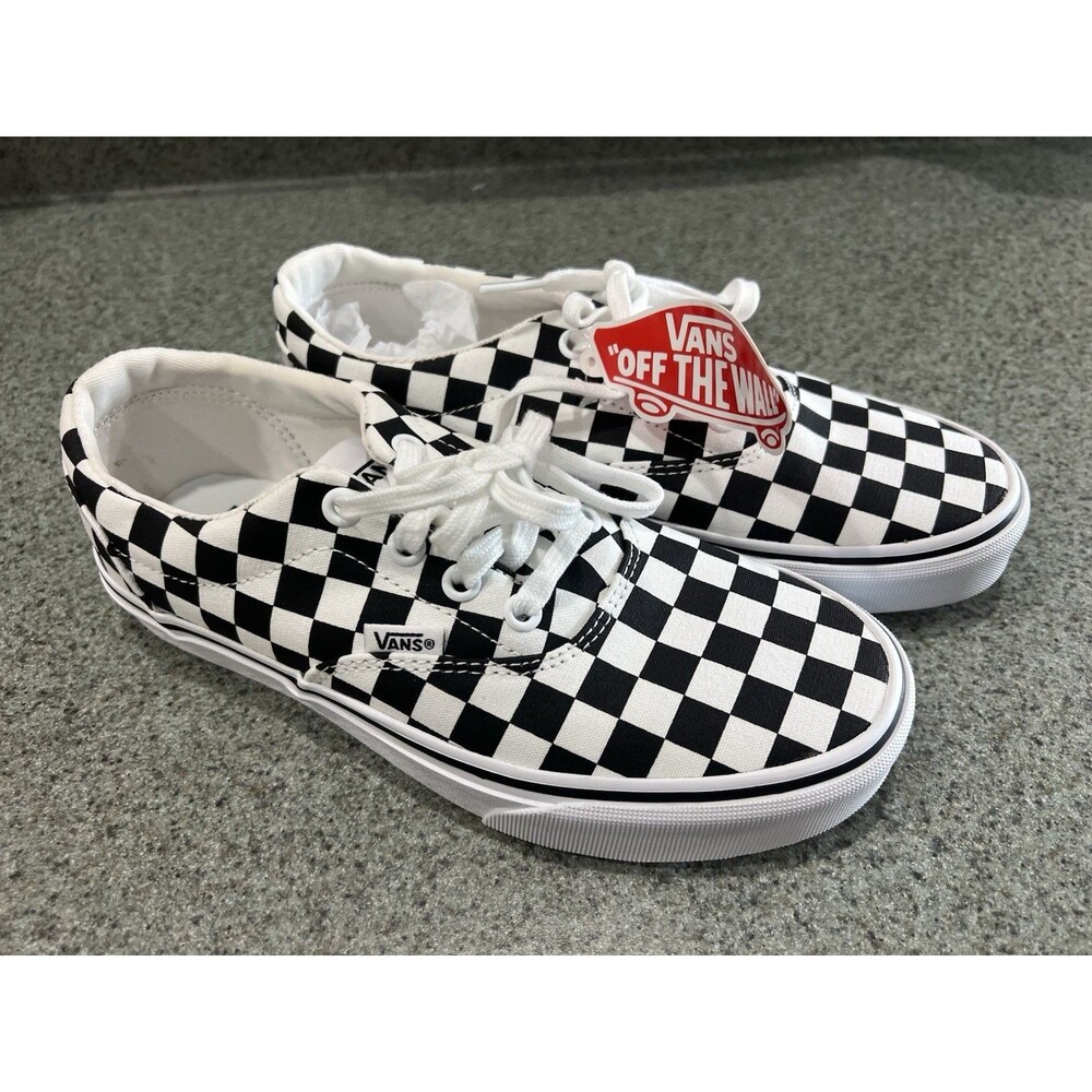 VANS Checkerboard Low Top Sneakers Black White Canvas Lace Up NEW